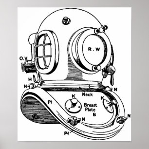 Poster Ilustração do capacete do mergulho
