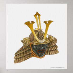 Póster Ilustração do capacete do século XVI do samurai