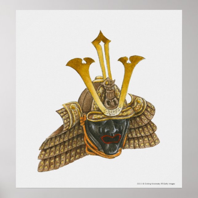 Póster Ilustração do capacete samurai do século XVI (Frente)