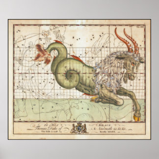 Poster Ilustração do Capricórnio Zodiac John Bevis 1750