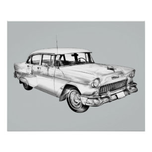 Póster Ilustração do Carro Antigo Chevrolet Bel Air 1955