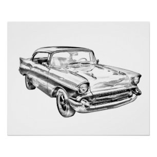 Póster Ilustração do Carro Clássico Chevy Bel Air de 1957