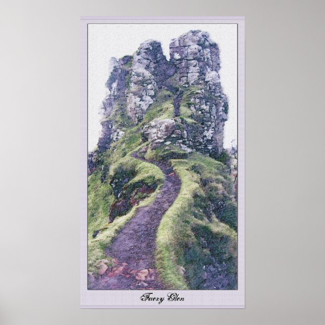 Póster Ilustração do Castelo de Faery Glen com texto (Frente)
