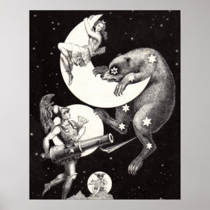 Póster Ilustração do Céu Lunar Celestial Deus Noturno