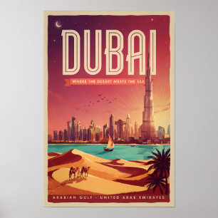 Poster Ilustração do céu noturno de Dubai UAE Arte de Via