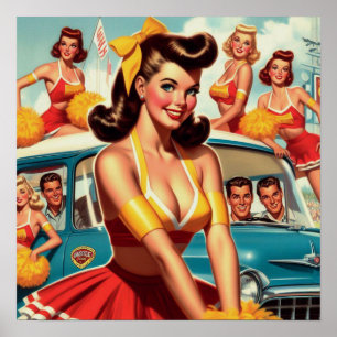 Poster Ilustração do Cheerleader Vintage