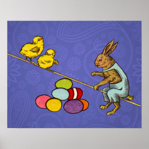 Póster Ilustração do Coelho de Páscoa chocando ovos