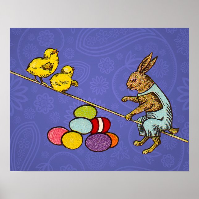 Póster Ilustração do Coelho de Páscoa chocando ovos (Frente)