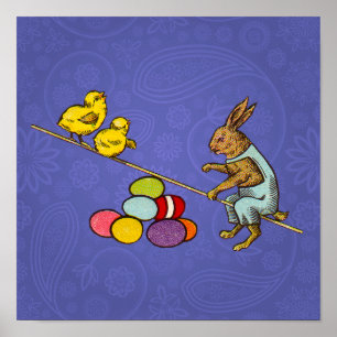 Póster Ilustração do coelho de Páscoa chocando ovos