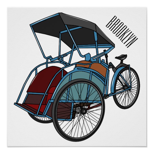 Póster Ilustração do desenho do rickshaw Ciclo (Frente)