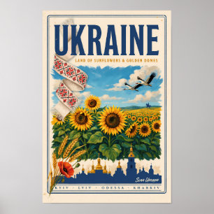 Poster Ilustração do Domo Dourado do Girassol da Ucrânia 