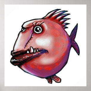 Póster ilustração do estilo de desenho de peixe feio