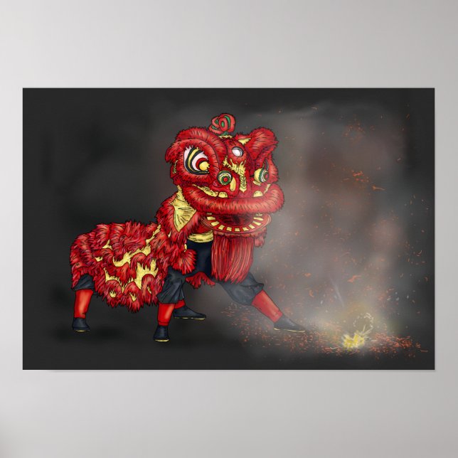 Poster Ilustração do Firecracker de Dançarinos do Leão Ch (Frente)