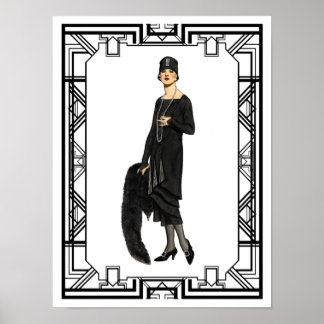 Poster Ilustração do Flapper Preto e Branco da Vintage