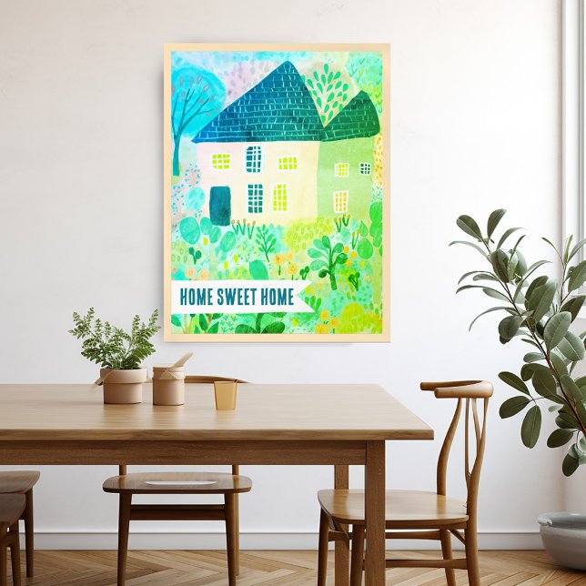 Poster Ilustração do Jardim da Casa Personalizada do HOME (HOME SWEET HOME Custom House Garden Illustration Poster Watercolor Green Colorful)