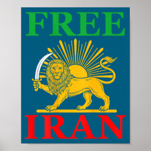 Poster Ilustração do Leão de Costa do Irã com a Bandeira