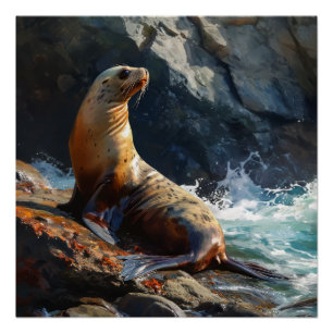 Póster Ilustração do Leão do Mar