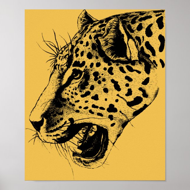 Póster Ilustração do Leopardo Desenhado à Mão Negra e Ama (Frente)
