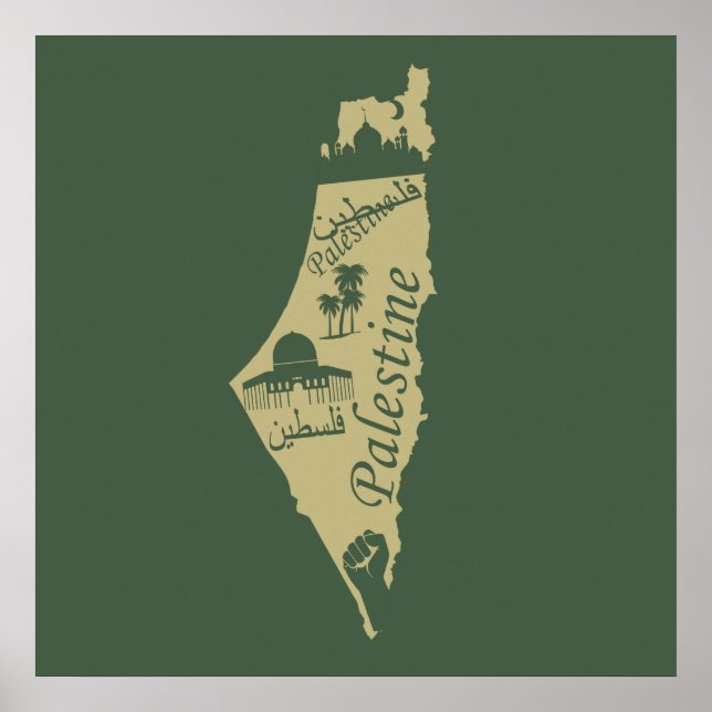 Poster ilustração do mapa da Palestina livre liberdade (Frente)