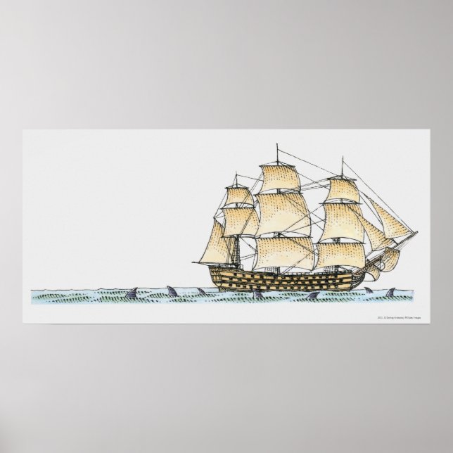 Póster Ilustração do navio de guerra do final do século X (Frente)