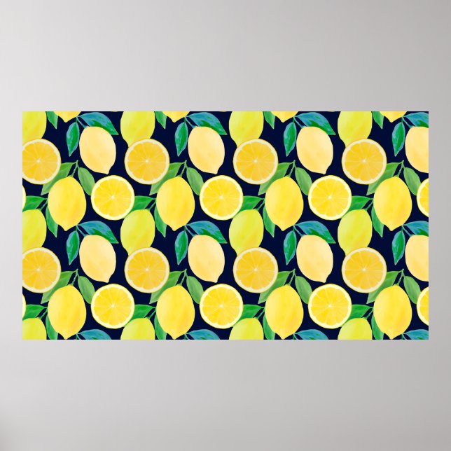 Poster Ilustração do padrão de vindima do limão de aquare (Frente)