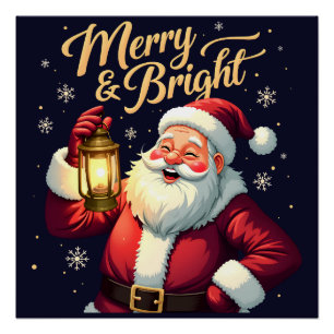 Póster Ilustração do Papai Noel Alegre e Radiante Seguran