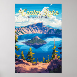 Poster Ilustração do Parque Nacional Crater Lake Arte de