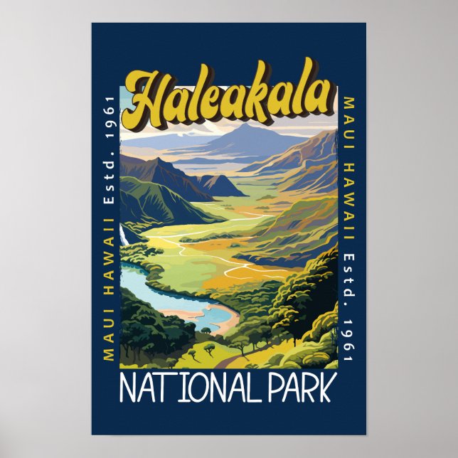 Poster Ilustração do Parque Nacional Haleakala Distressed (Frente)