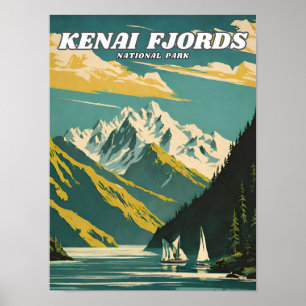 Poster Ilustração do Parque Nacional Kenai Fjords - Retro