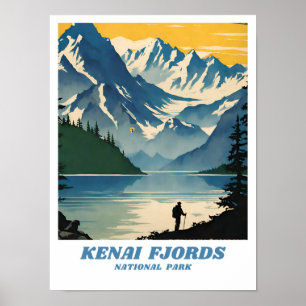 Poster Ilustração do Parque Nacional Kenai Fjords Retro A