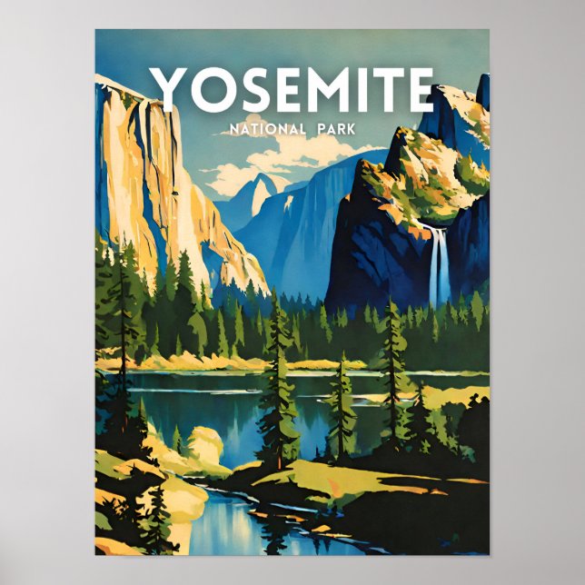 Poster Ilustração do Parque Nacional Yosemite, retrô Aest (Frente)