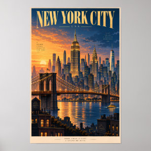 Poster Ilustração do Pôr do Sol da Cidade de Nova York Ar