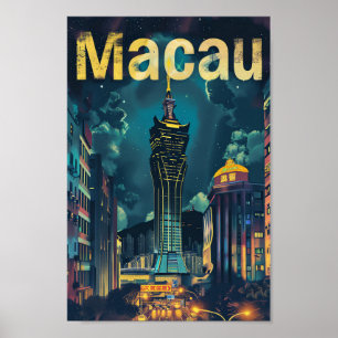 Poster Ilustração do Retro-Viagem da China em Macau