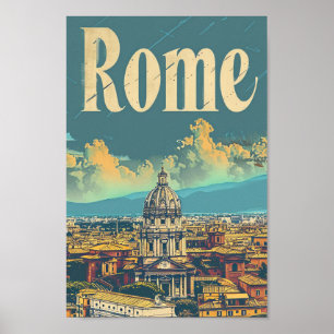 Poster Ilustração do Retro-Viagem da Itália de Roma