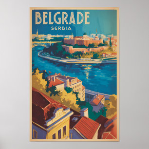 Poster Ilustração do Rio Belgrado Sérvia Arte de Viagem