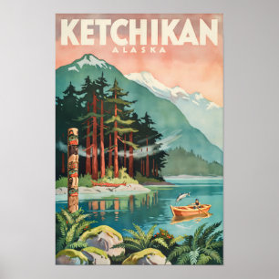 Poster Ilustração do Rio Ketchikan Alasca Arte de Viagem