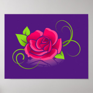 Póster Ilustração do rosa do rosa em um fundo roxo