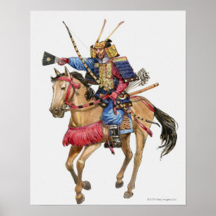 Póster Ilustração do samurai a cavalo