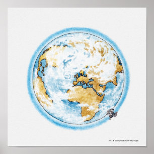 Póster Ilustração do satélite que orbita a terra