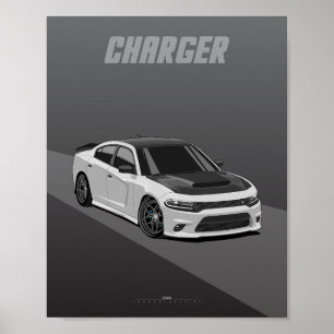 Poster Ilustração do Sedan Musculoso Widebody Charger