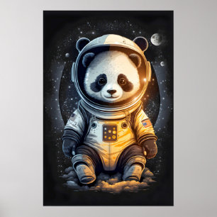 Poster Ilustração do Urso de Panda do Astronauta