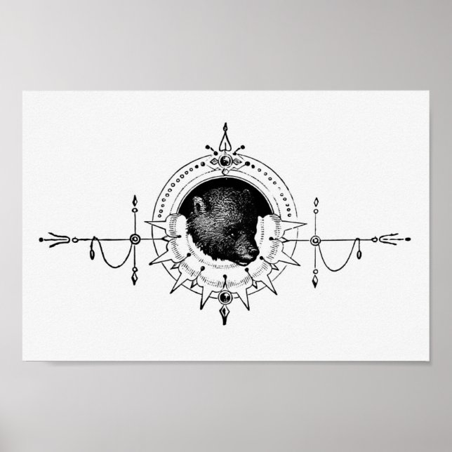 Poster Ilustração do Urso Vintage (Frente)