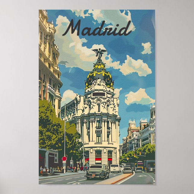 Poster Ilustração do Viagem Retroativo da Espanha Madrid (Frente)