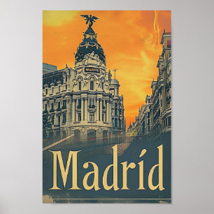 Poster Ilustração do Viagem Retroativo da Espanha Madrid