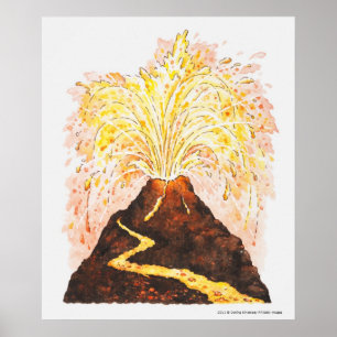 Póster Ilustração do vulcão que entra em erupção