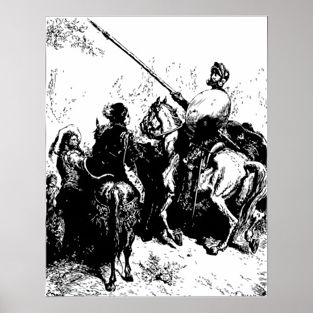 Poster Ilustração Dore Gustave Engrenando Don Quixote (Frente)