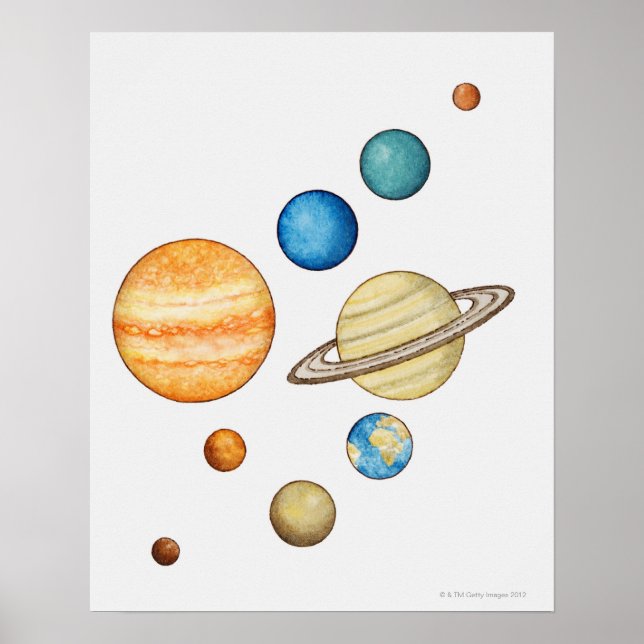 Póster Ilustração dos planetas do sistema solar (Frente)