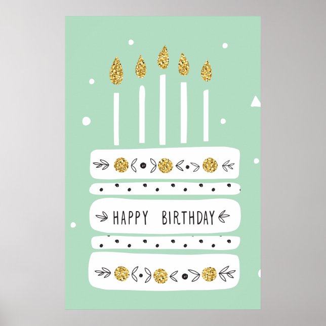 Poster Ilustração Dourada de Bolo de Aniversário do Paste (Frente)