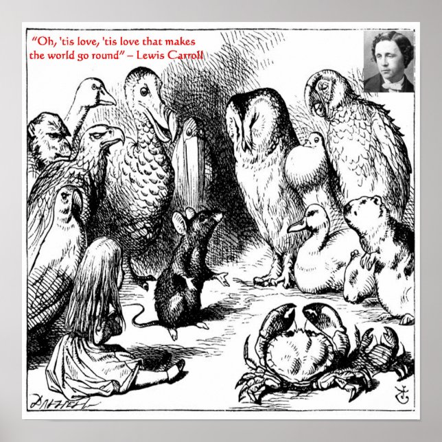 Póster Ilustração e citação de Lewis Carroll (Frente)
