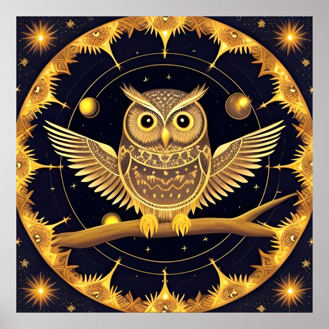 Poster Ilustração Elegante de Coruja Noturna (Frente)